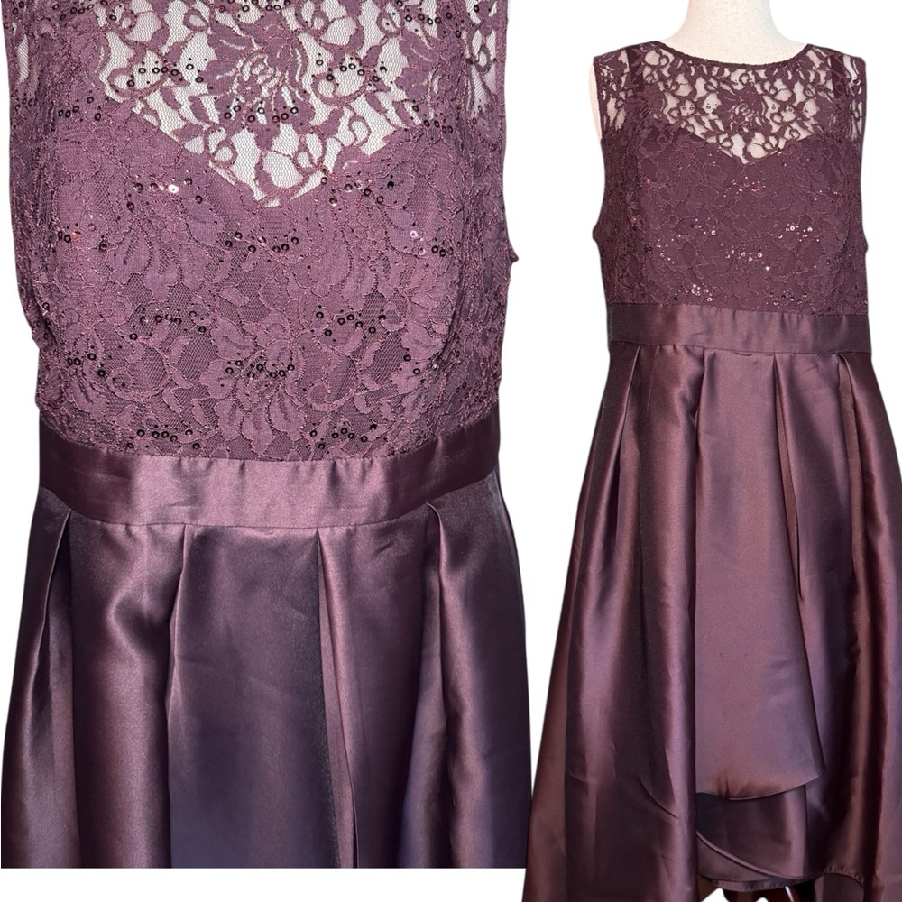 Gorgeous Lace & Satin Hi-Low Formal Dress, Plum, Sz 18